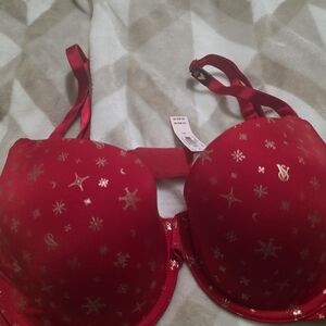 Victoria's Secret Red Lined Demi w/ Gold Holiday Accents & Brown Bombshell Bra